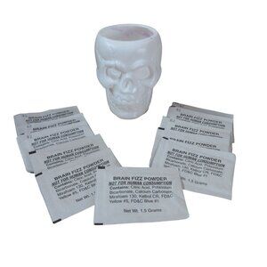 Domino Rally Mad Label Set Brain Fizz Powder Packets With Skull